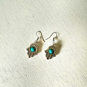 Semi-Precious Chrysocolla and Hematite Hamsa Beaded Earrings